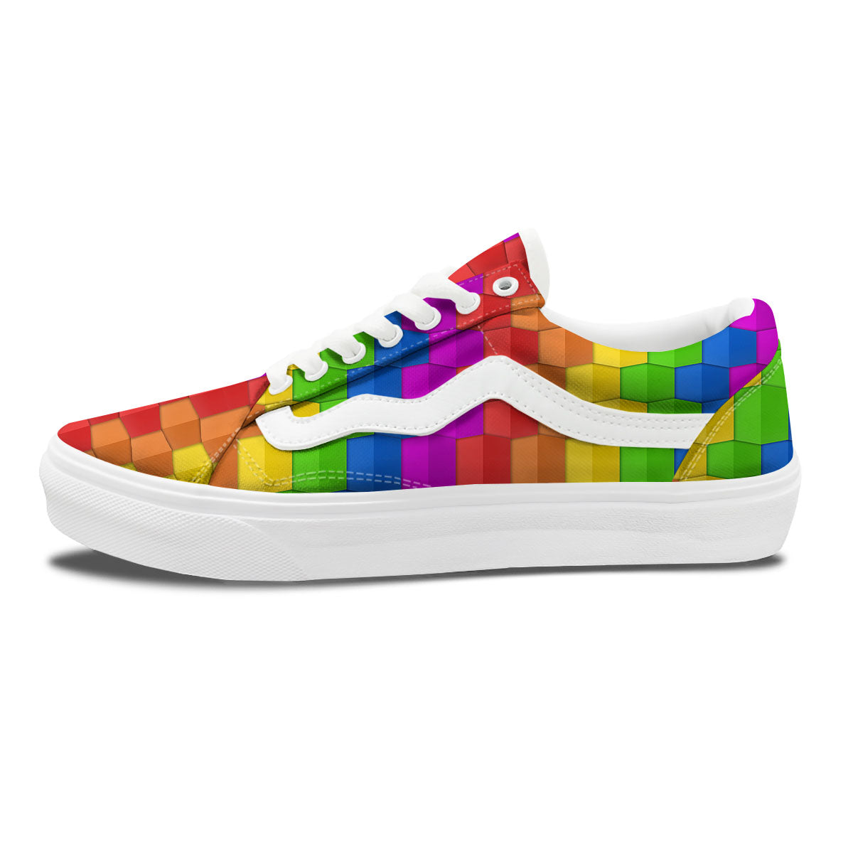Cubes Rainbow Print Pattern Skate Shoes-grizzshop