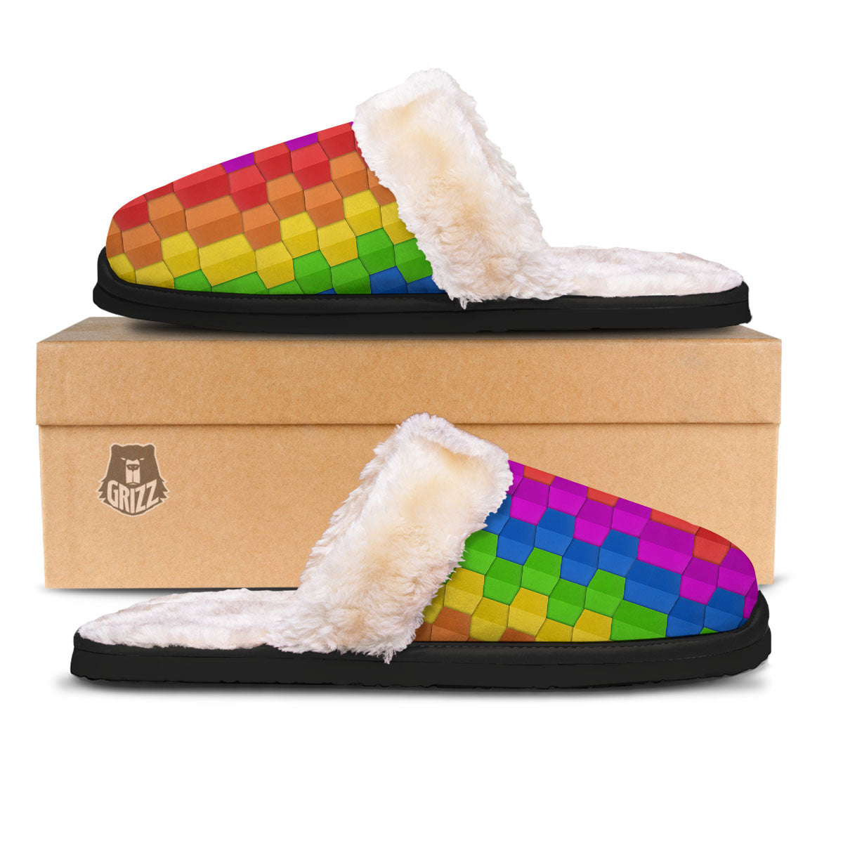 Cubes Rainbow Print Pattern Slippers-grizzshop