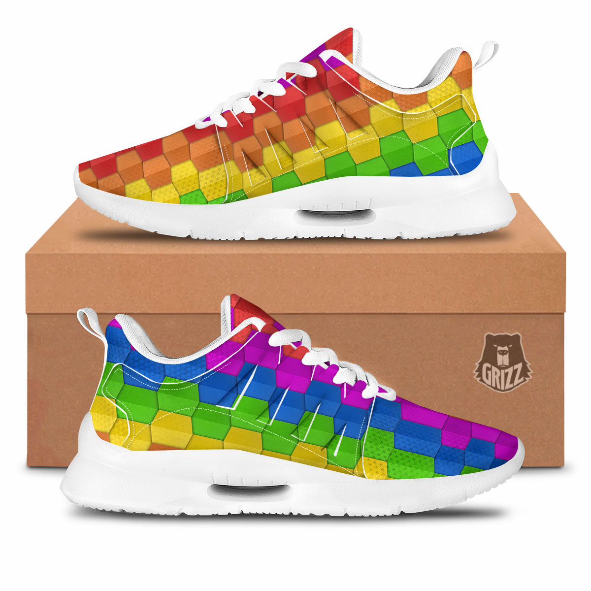 Cubes Rainbow Print Pattern Tennis Shoes-grizzshop