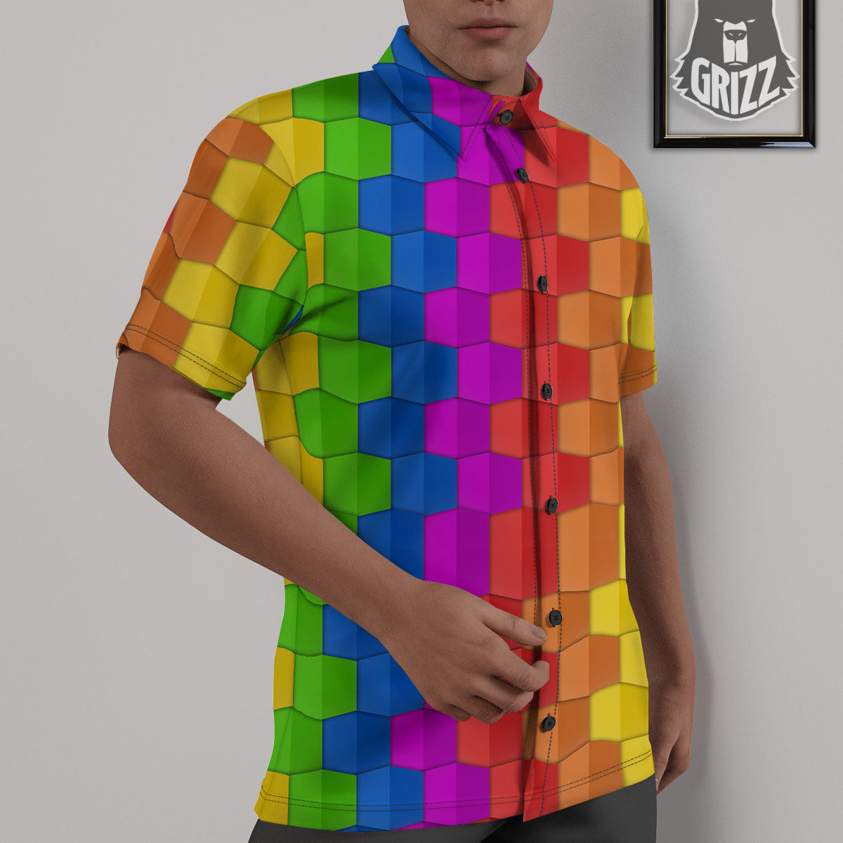 Cubes Rainbow Print Pattern Untucked Shirts-grizzshop