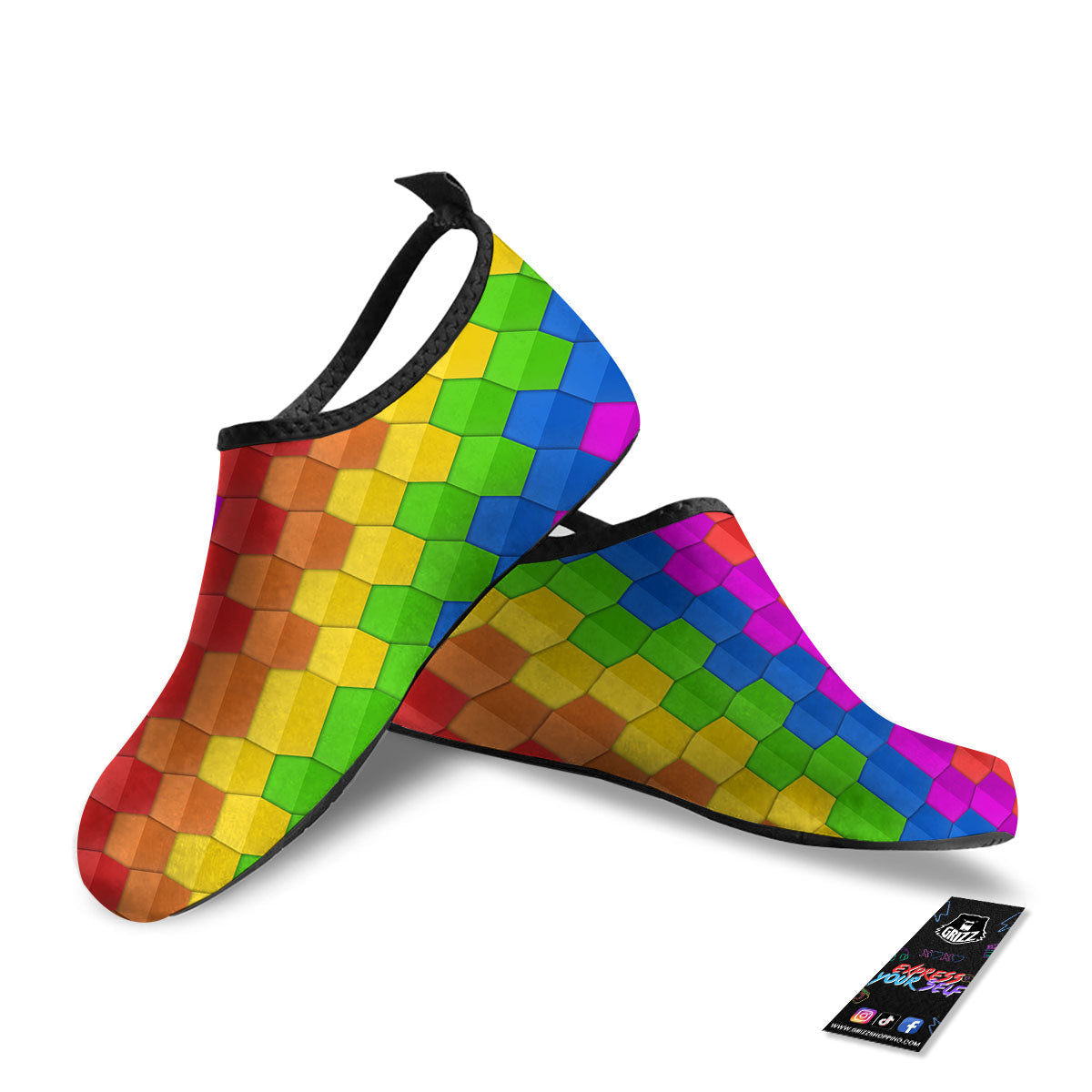 Cubes Rainbow Print Pattern Water Shoes-grizzshop