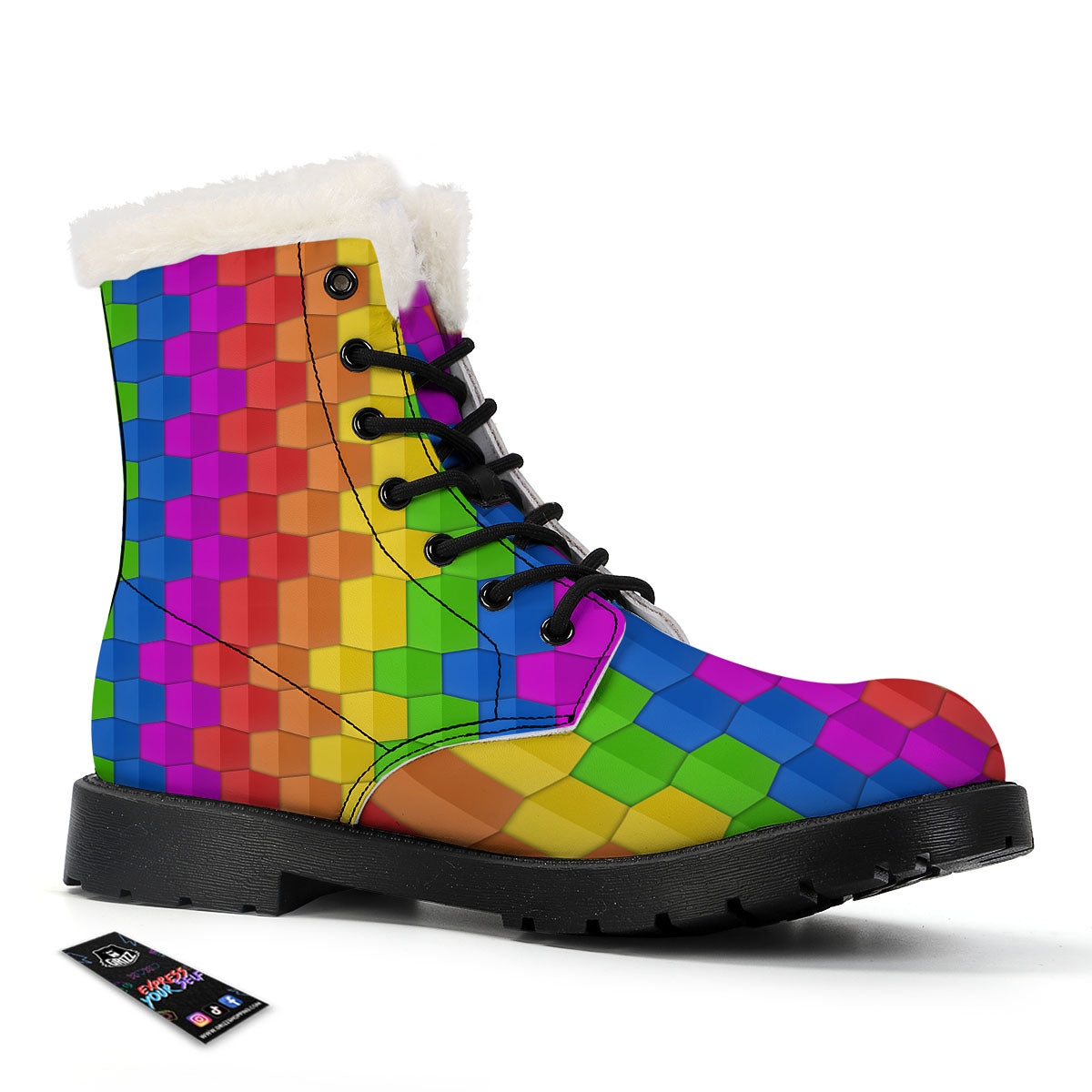 Cubes Rainbow Print Pattern Winter Boots-grizzshop