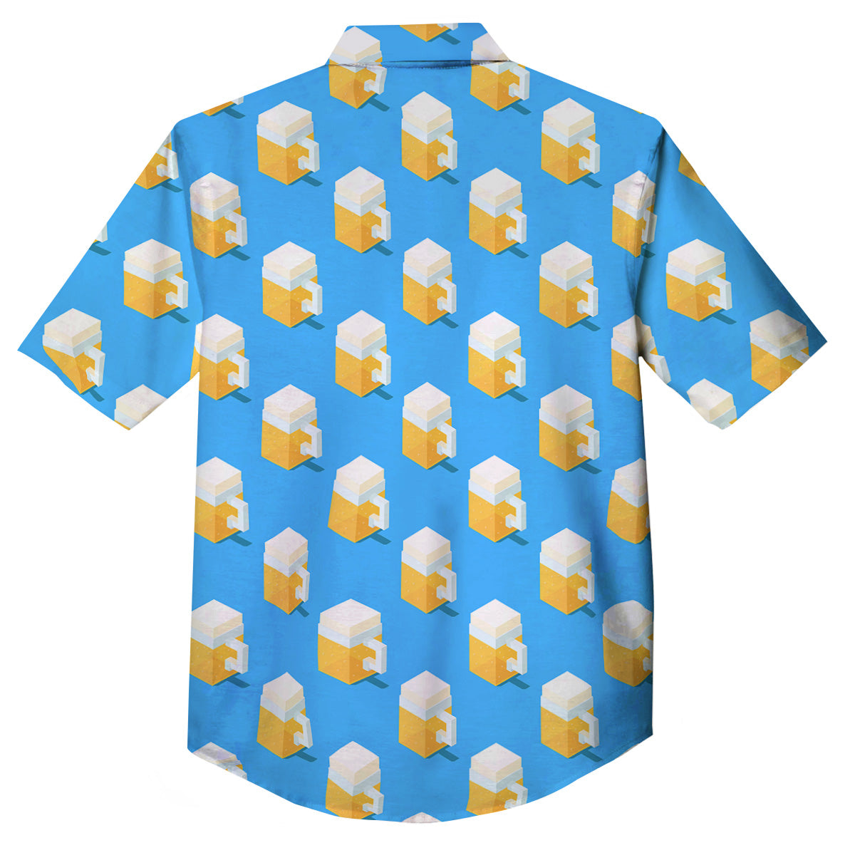 Cubic Beer Mugs On Blue Print Pattern Button Up Shirt-grizzshop