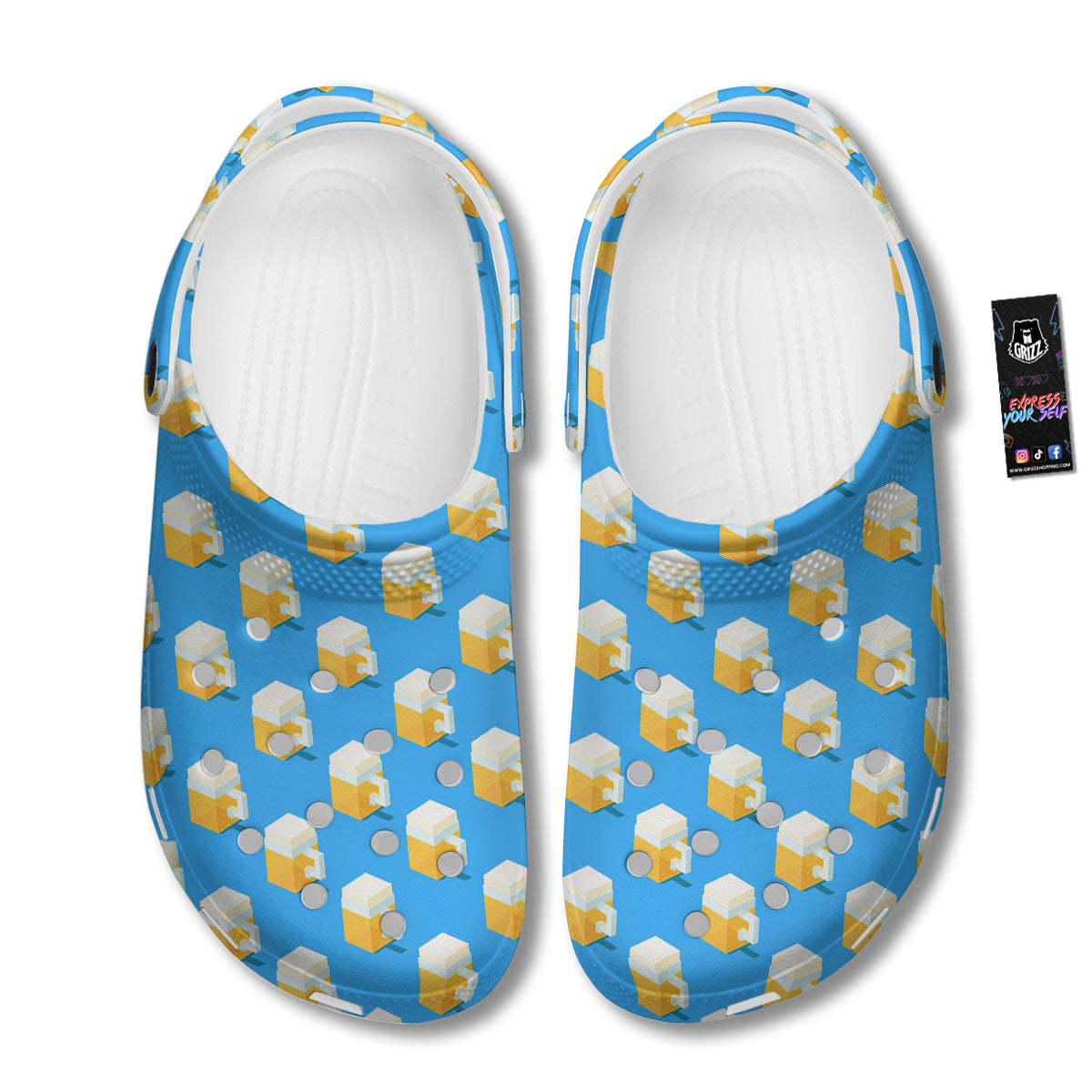 Cubic Beer Mugs On Blue Print Pattern Clog-grizzshop