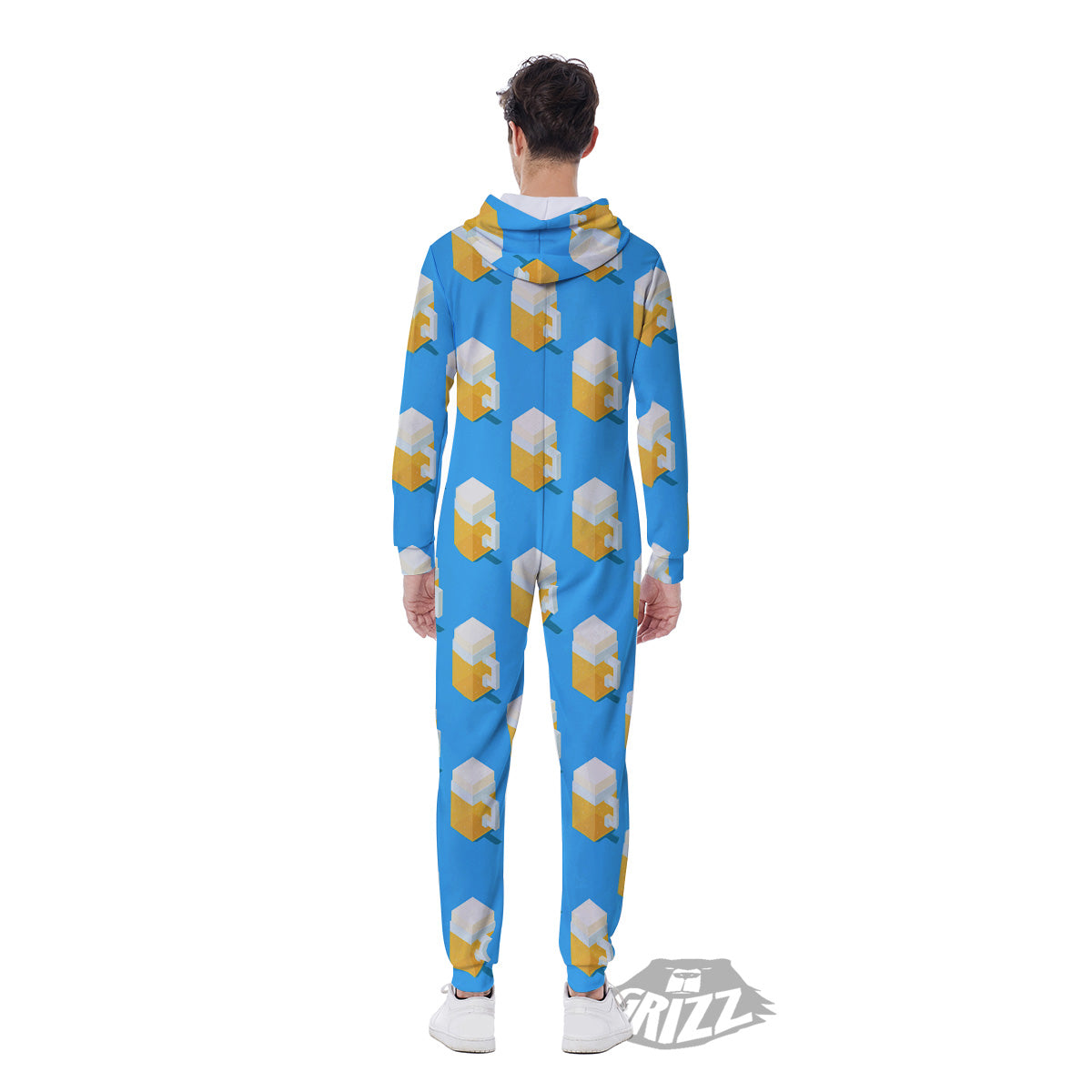 Cubic Beer Mugs On Blue Print Pattern Men's Jumpsuit-grizzshop