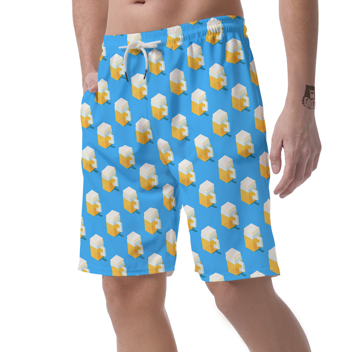 Cubic Beer Mugs On Blue Print Pattern Men's Shorts-grizzshop