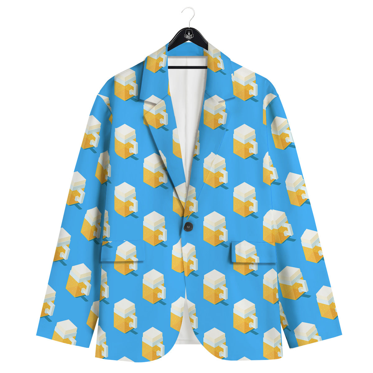 Cubic Beer Mugs On Blue Print Pattern Men's Sport Coat-grizzshop