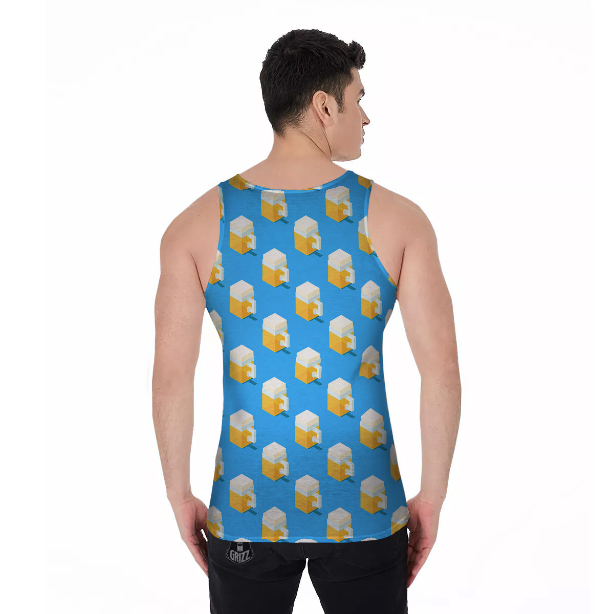 Cubic Beer Mugs On Blue Print Pattern Men's Tank Top-grizzshop