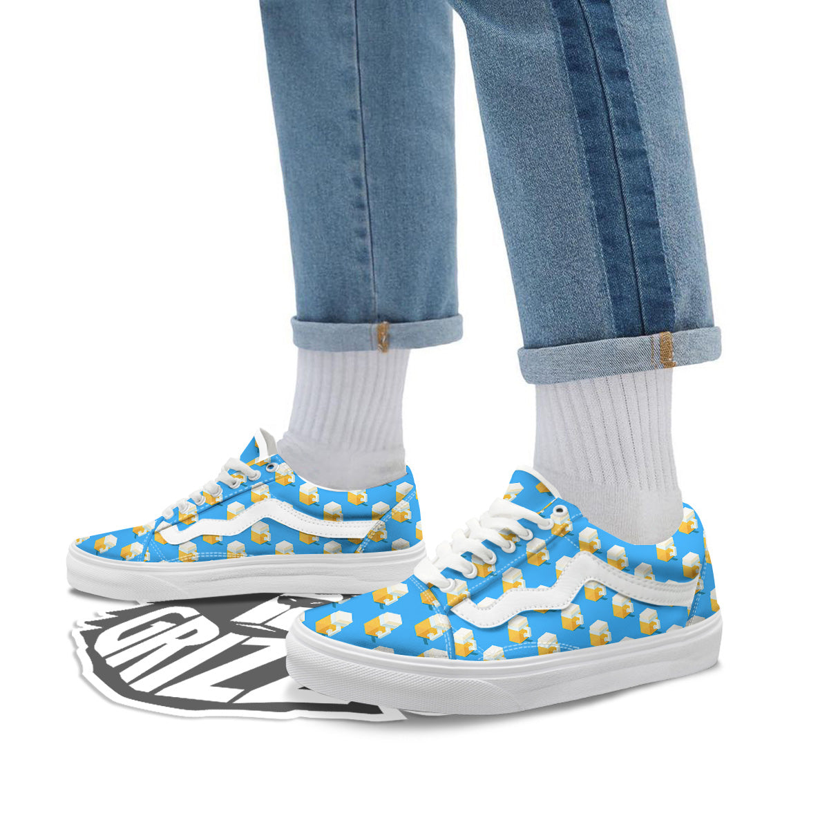 Cubic Beer Mugs On Blue Print Pattern Skate Shoes-grizzshop