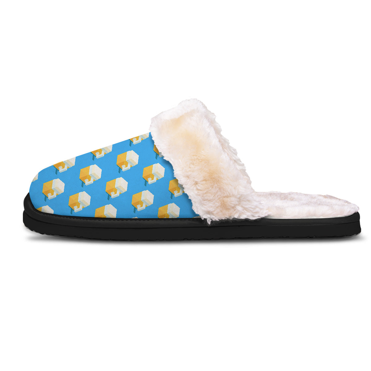 Cubic Beer Mugs On Blue Print Pattern Slippers-grizzshop