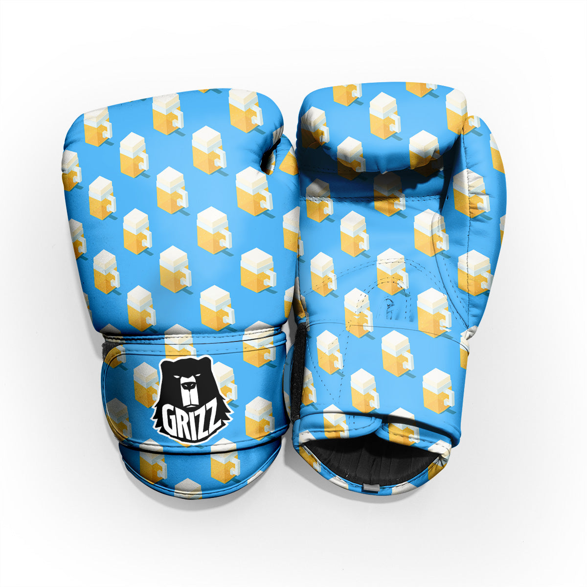 Cubic Beer Mugs On Blue Print Pattern Pro Boxing Glove