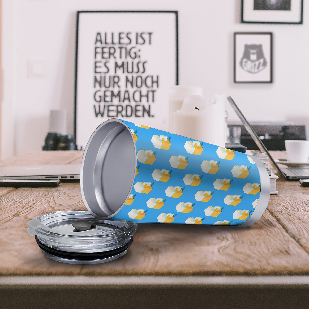 Cubic Beer Mugs On Blue Print Pattern Tumbler-grizzshop
