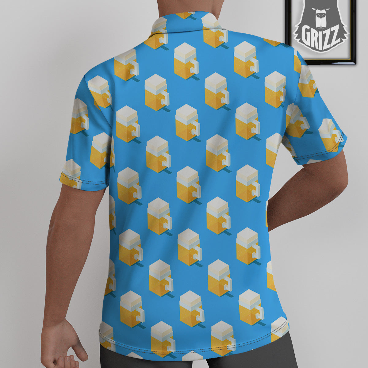 Cubic Beer Mugs On Blue Print Pattern Untucked Shirts-grizzshop