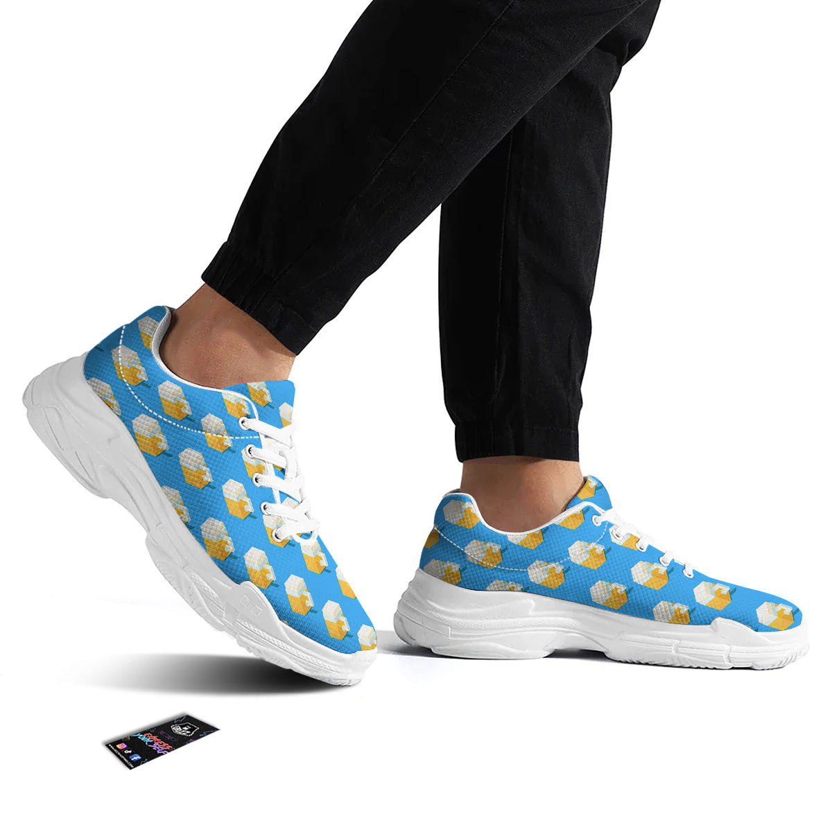 Cubic Beer Mugs On Blue Print Pattern White Chunky Shoes-grizzshop