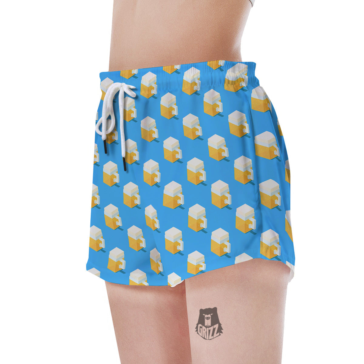 Cubic Beer Mugs On Blue Print Pattern Women's Shorts-grizzshop