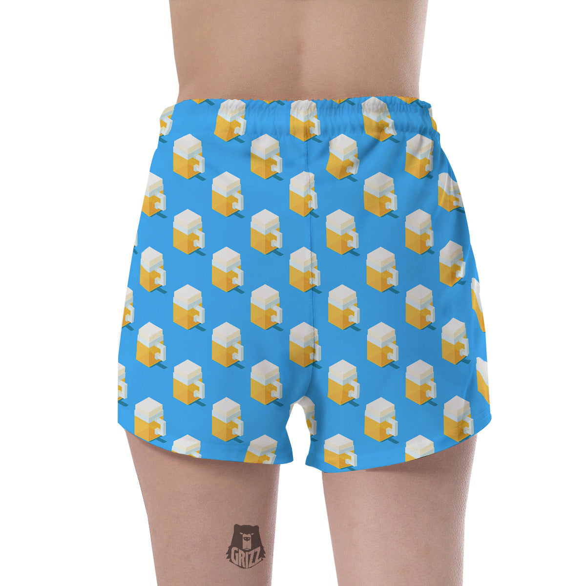Cubic Beer Mugs On Blue Print Pattern Women's Shorts-grizzshop