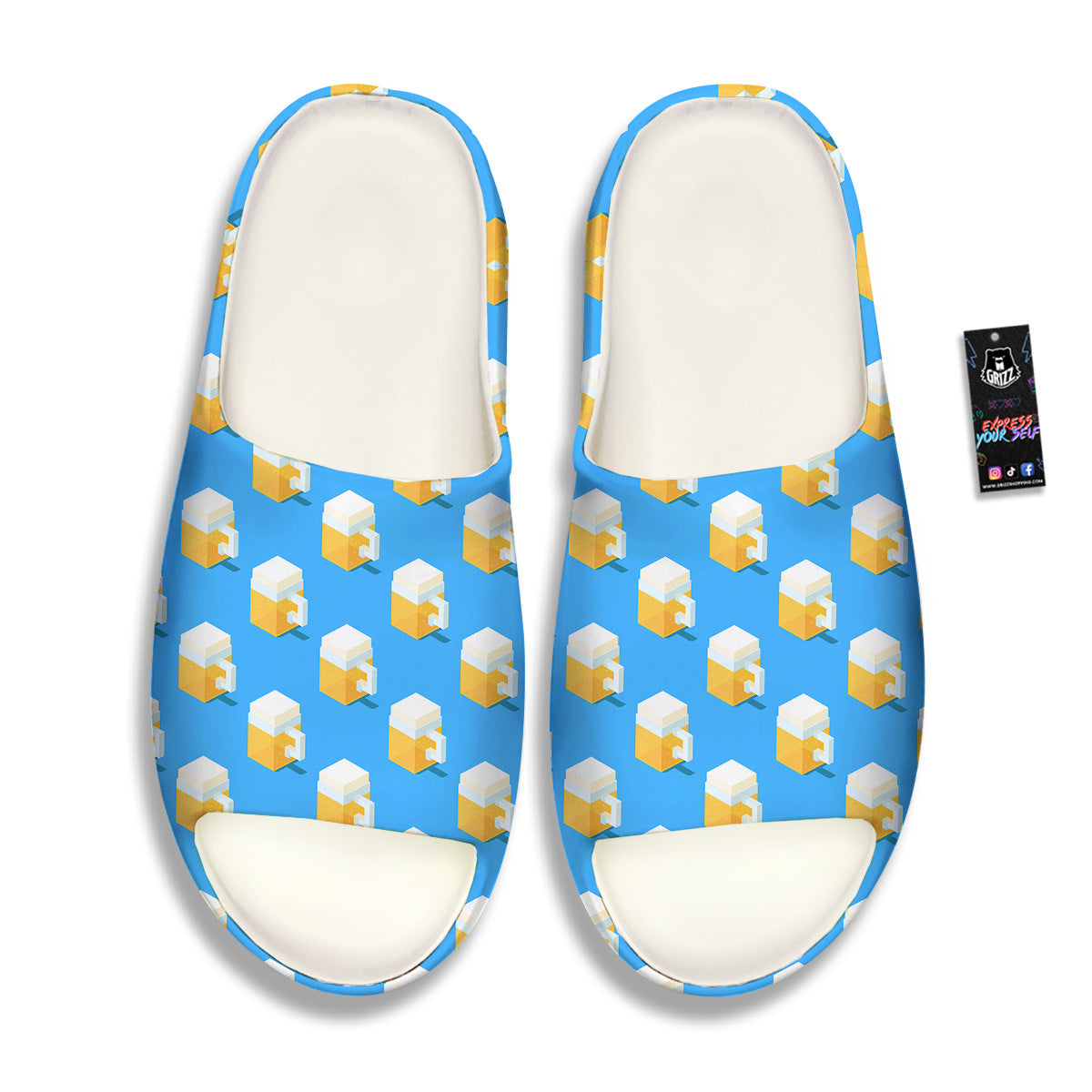 Cubic Beer Mugs On Blue Print Pattern Sandals-grizzshop