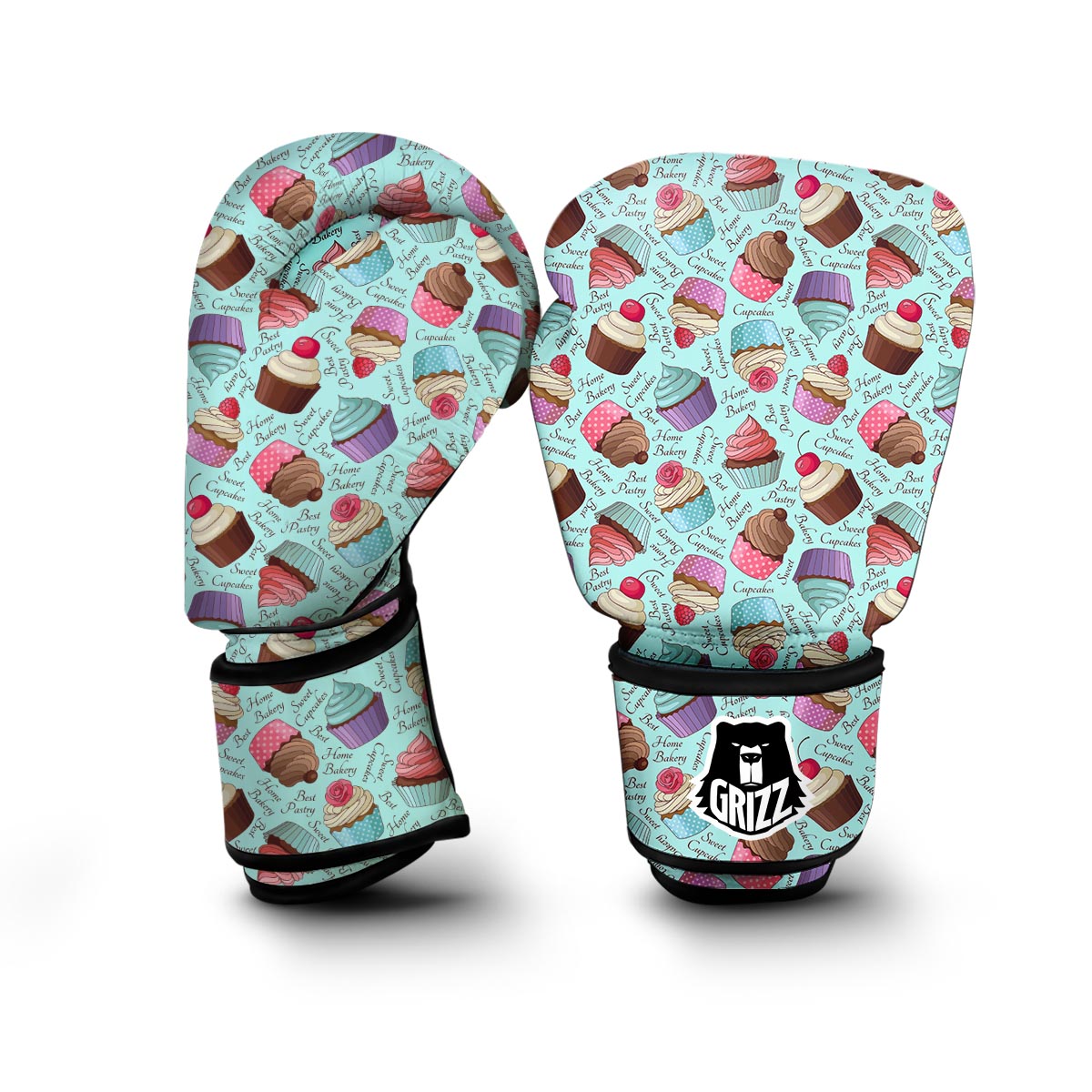 Cupcake Blue Pattern Print Boxing Gloves-grizzshop
