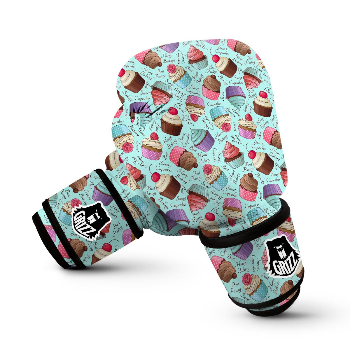Cupcake Blue Pattern Print Boxing Gloves-grizzshop