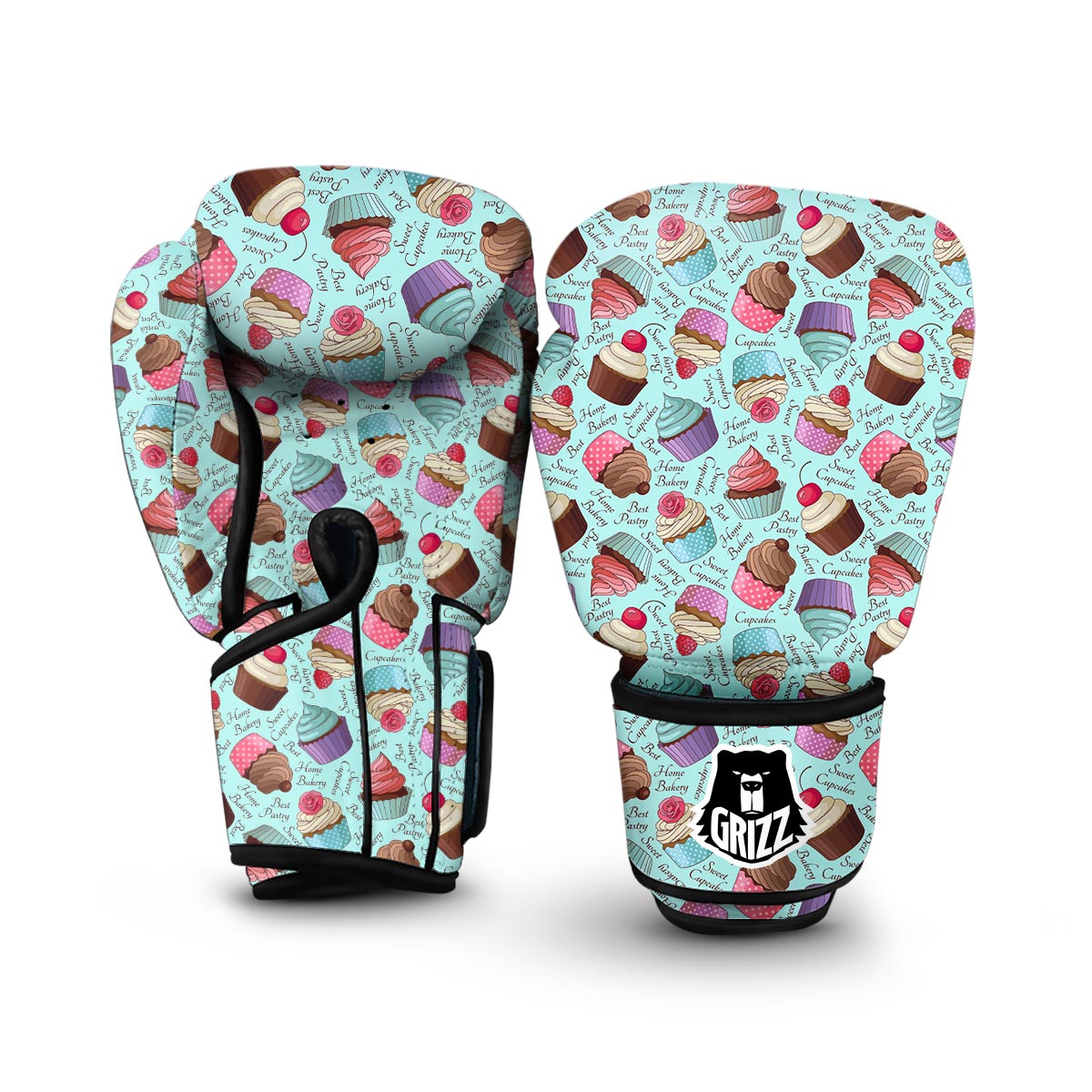 Cupcake Blue Pattern Print Boxing Gloves-grizzshop