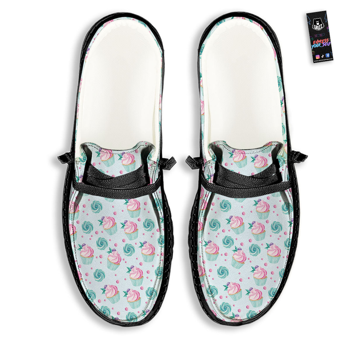 Cupcake Cartoon Print Pattern Black Loafers-grizzshop