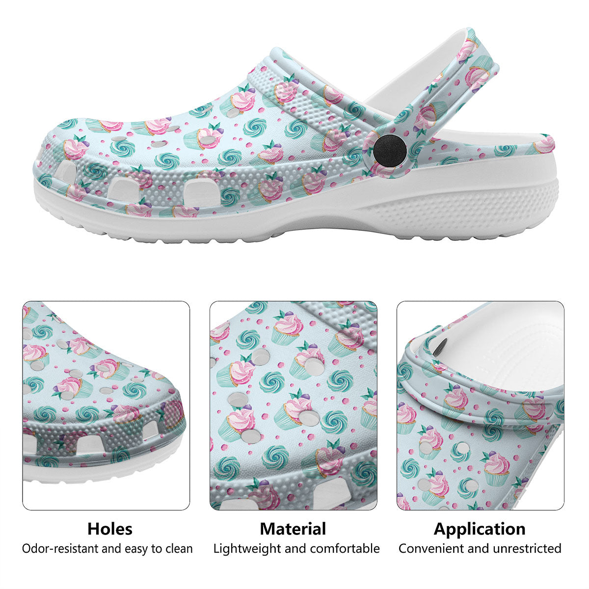 Cupcake Cartoon Print Pattern Clog-grizzshop