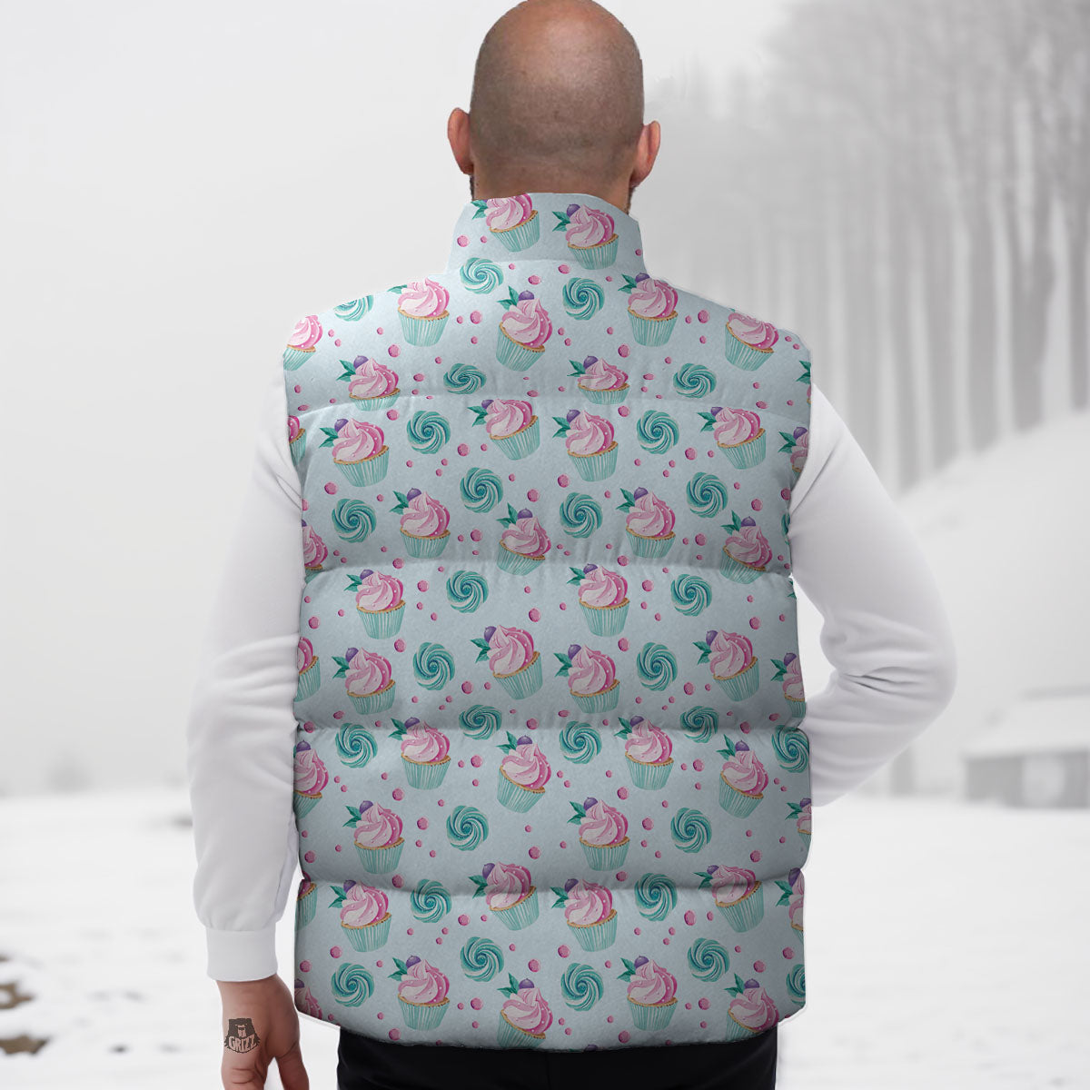 Cupcake Cartoon Print Pattern Down Vest-grizzshop