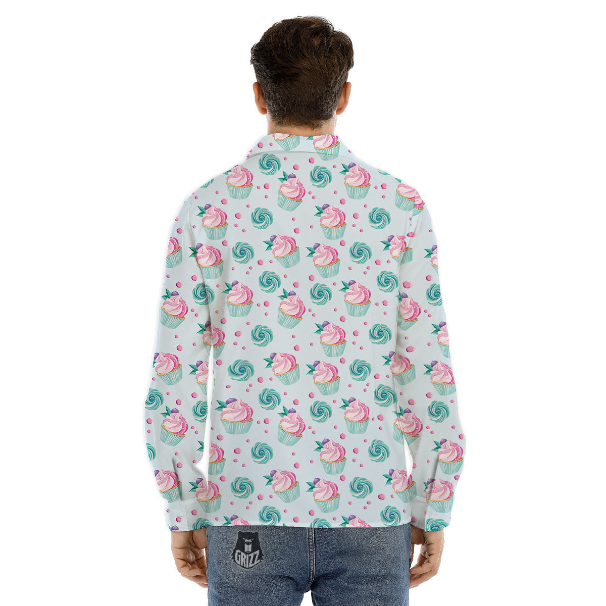 Cupcake Cartoon Print Pattern Men's Dress Shirts-grizzshop