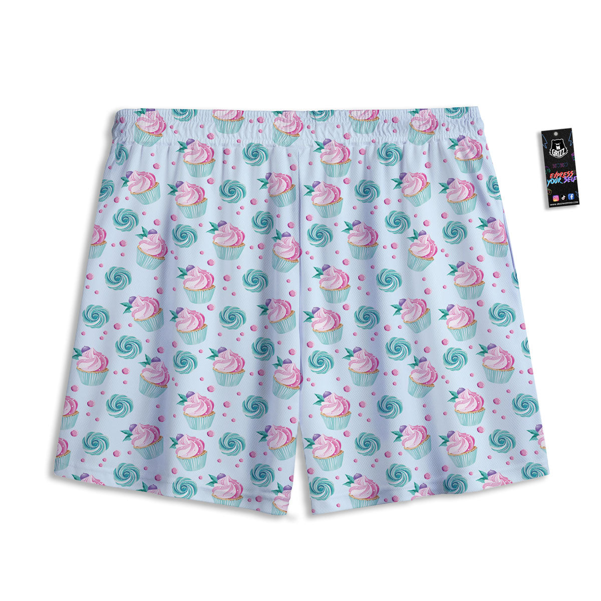 Cupcake Cartoon Print Pattern Mesh Shorts-grizzshop