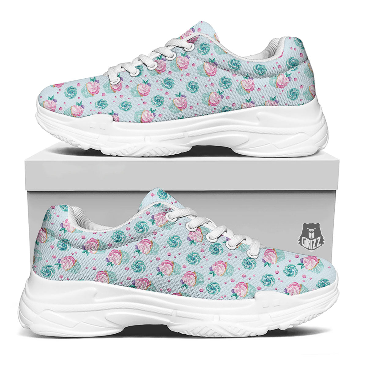 Cupcake Cartoon Print Pattern White Chunky Shoes-grizzshop