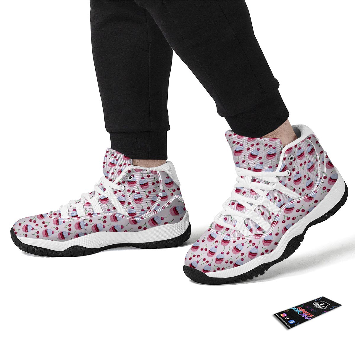 Cupcake Cherry Pattern Print White Bball Shoes-grizzshop