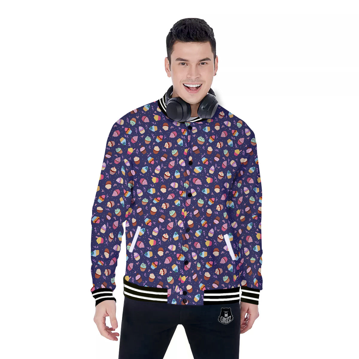 Cupcake Cute Print Pattern Baseball Jacket-grizzshop