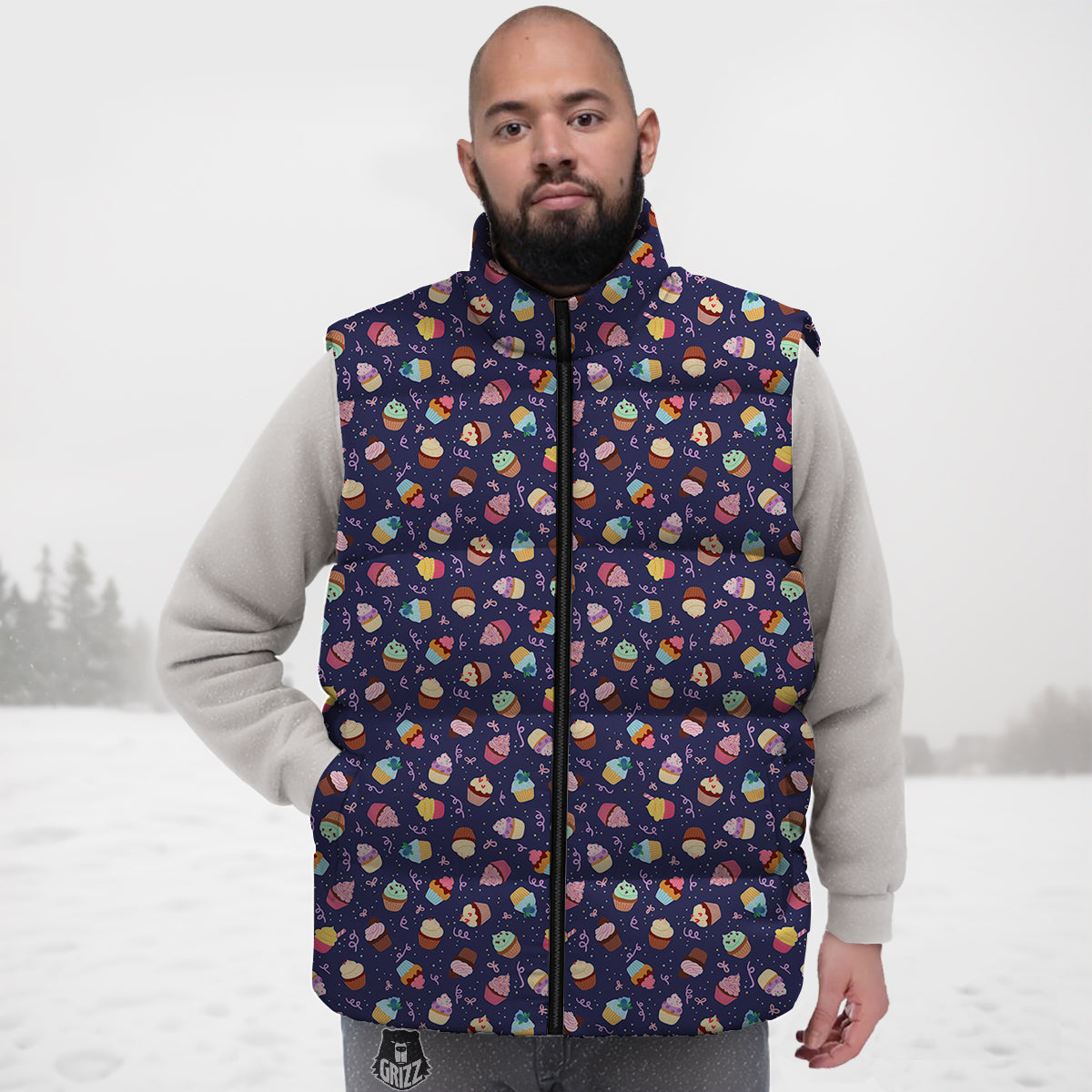 Cupcake Cute Print Pattern Down Vest-grizzshop