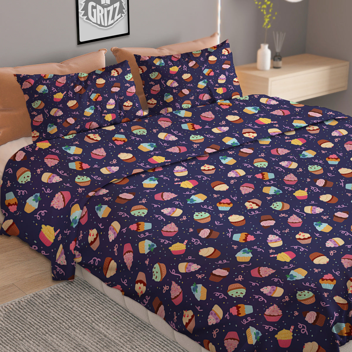 Cupcake Cute Print Pattern Duvet Cover Bedding Set-grizzshop
