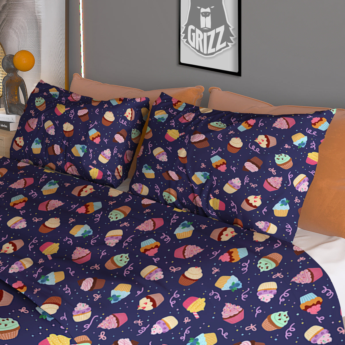 Cupcake Cute Print Pattern Duvet Cover Bedding Set-grizzshop