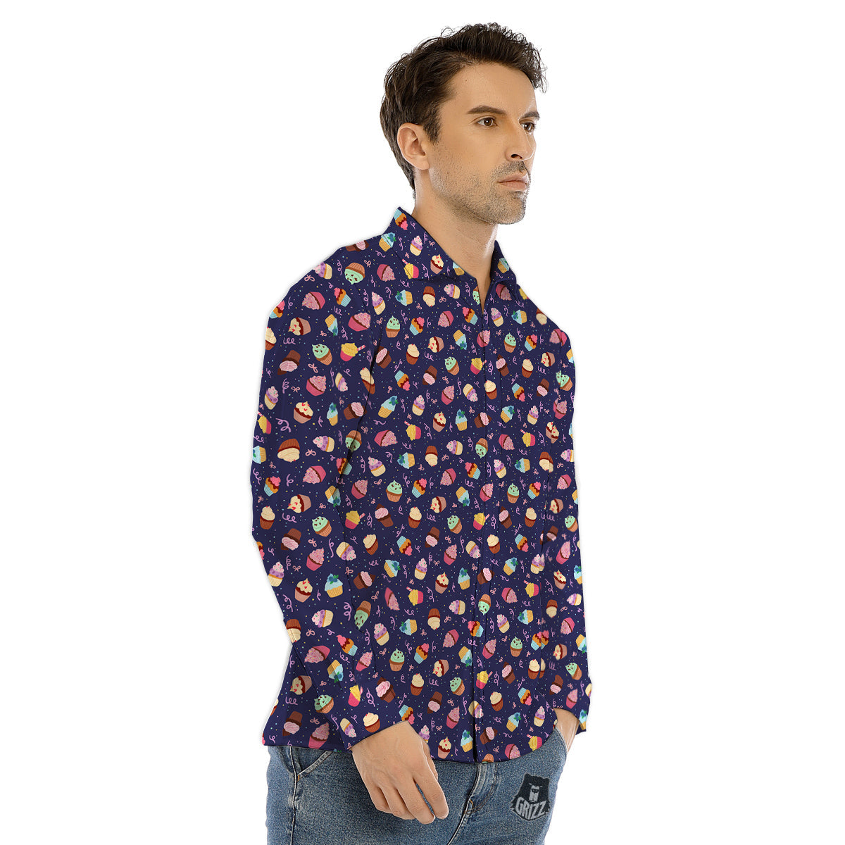 Cupcake Cute Print Pattern Men's Dress Shirts-grizzshop