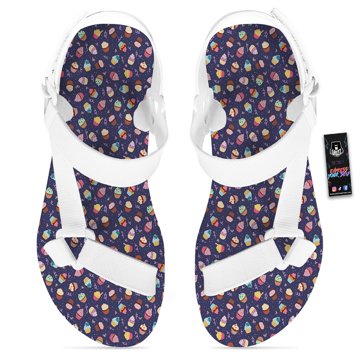 Cupcake Cute Print Pattern White Open Toe Sandals-grizzshop