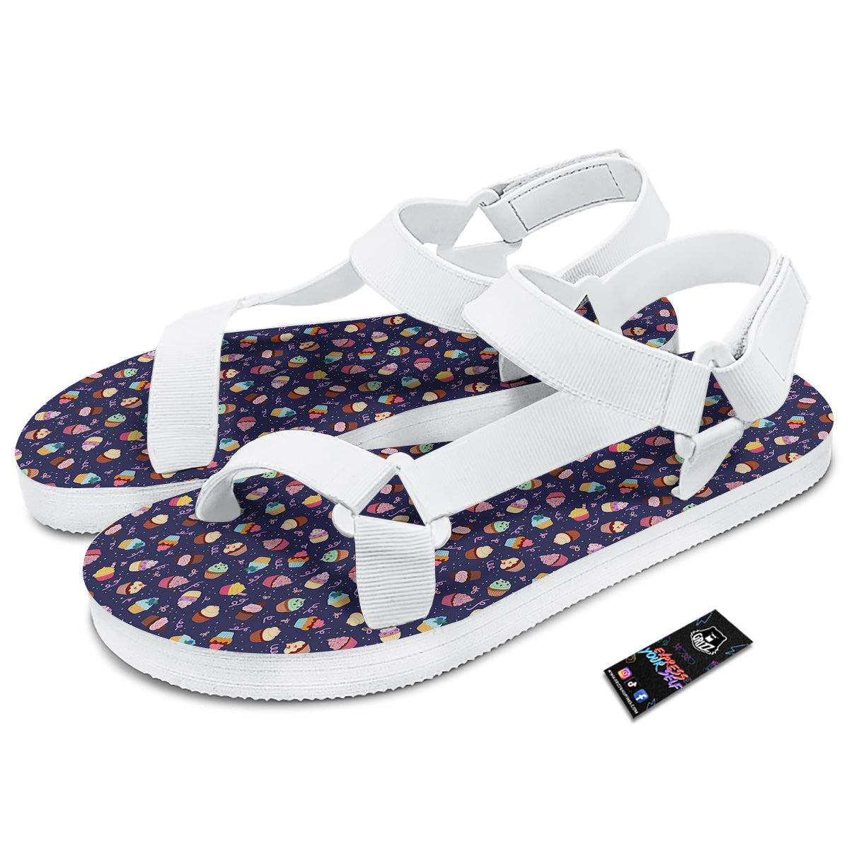 Cupcake Cute Print Pattern White Open Toe Sandals-grizzshop