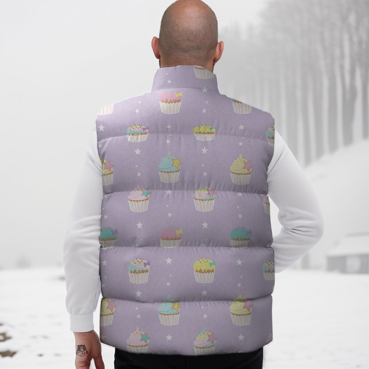 Cupcake Pastel Print Pattern Down Vest-grizzshop