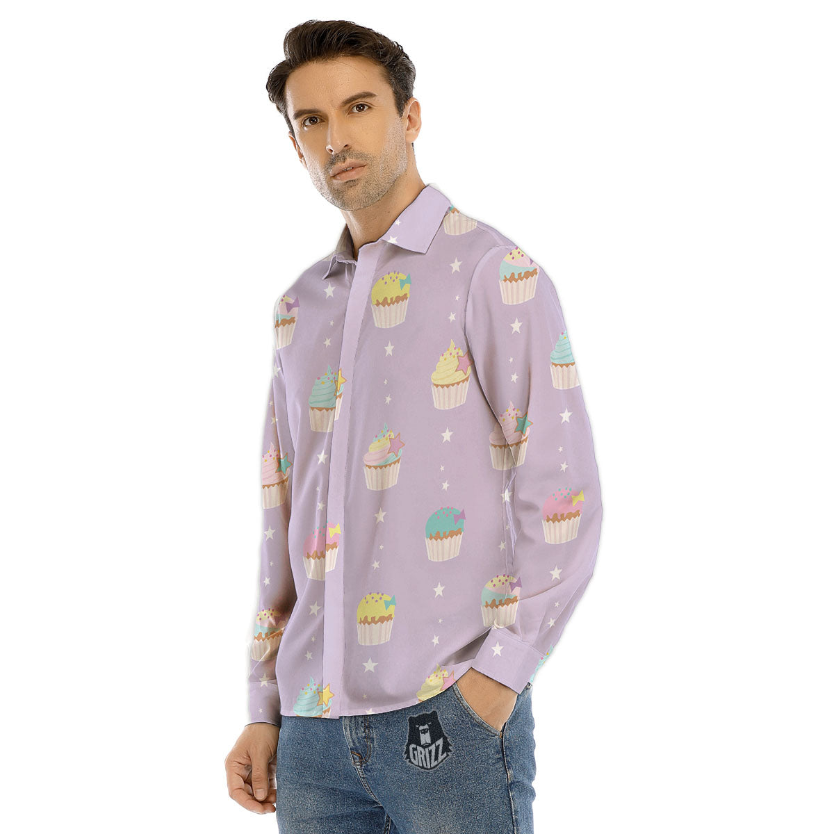 Cupcake Pastel Print Pattern Men's Dress Shirts-grizzshop