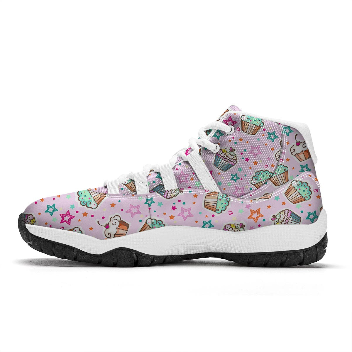 Cupcake Pattern Print White Bball Shoes-grizzshop