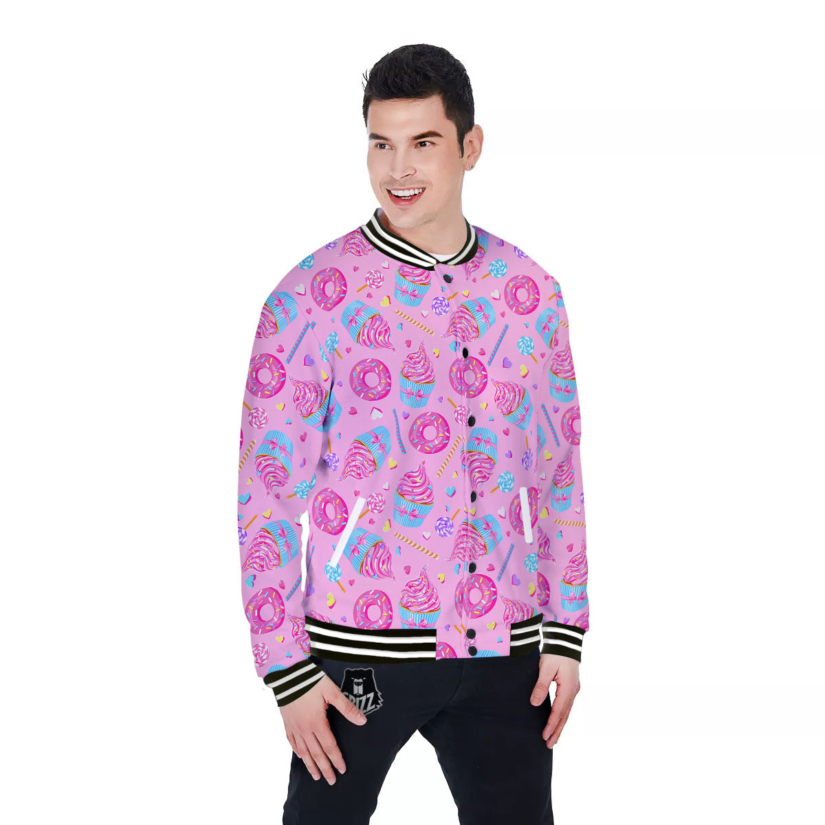 Cupcake Pink Print Pattern Baseball Jacket-grizzshop