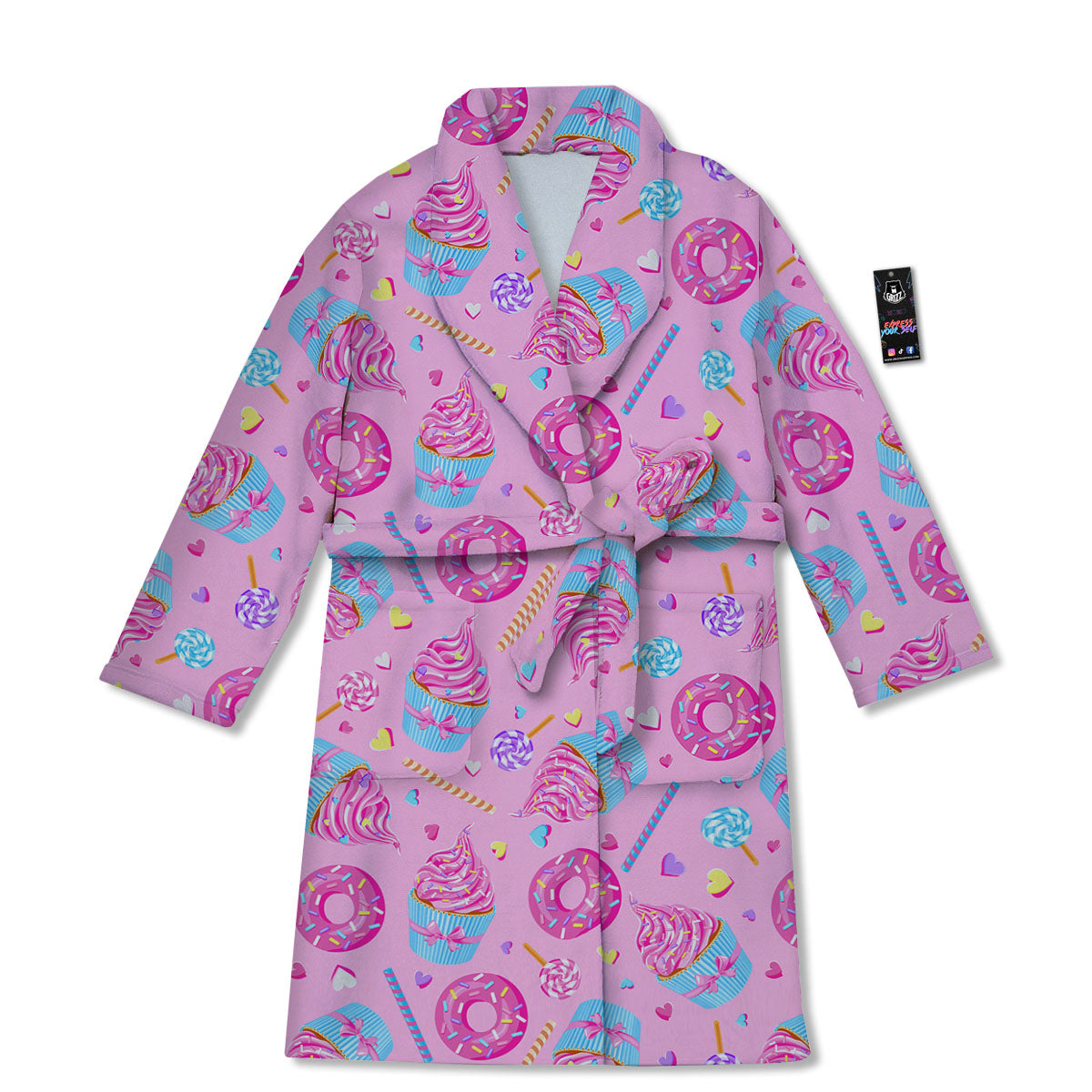 Cupcake Pink Print Pattern Bathrobe-grizzshop