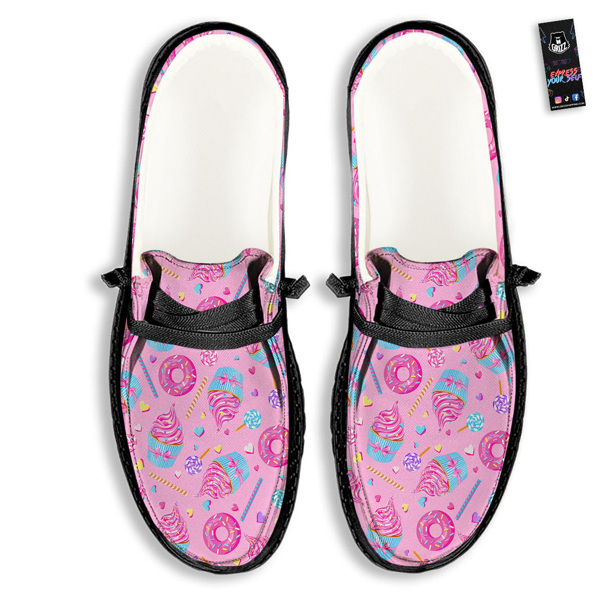 Cupcake Pink Print Pattern Black Loafers-grizzshop