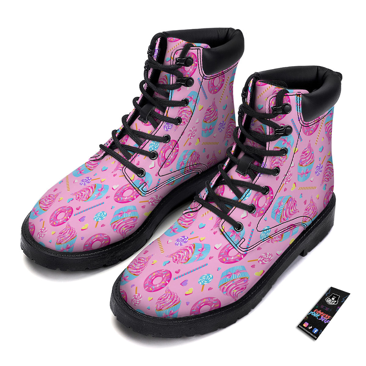 Cupcake Pink Print Pattern Boots-grizzshop