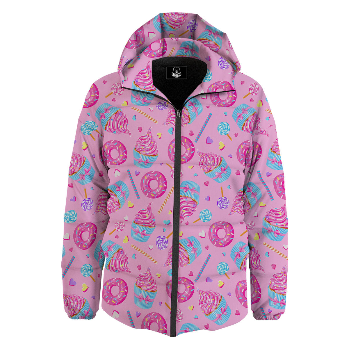 Cupcake Pink Print Pattern Down Jacket-grizzshop