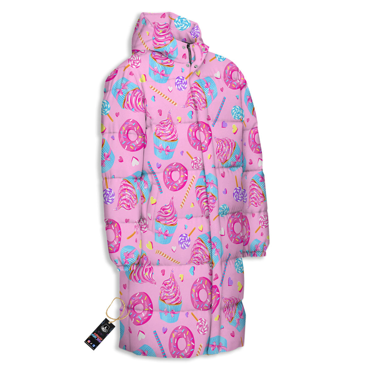 Cupcake Pink Print Pattern Long Down Jacket-grizzshop