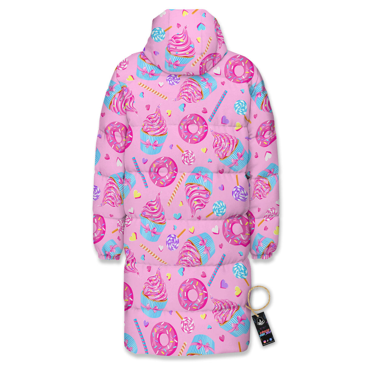Cupcake Pink Print Pattern Long Down Jacket-grizzshop