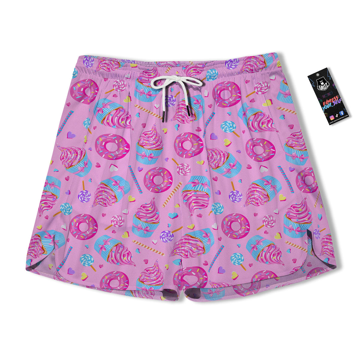 Cupcake Pink Print Pattern Men's Running Shorts-grizzshop
