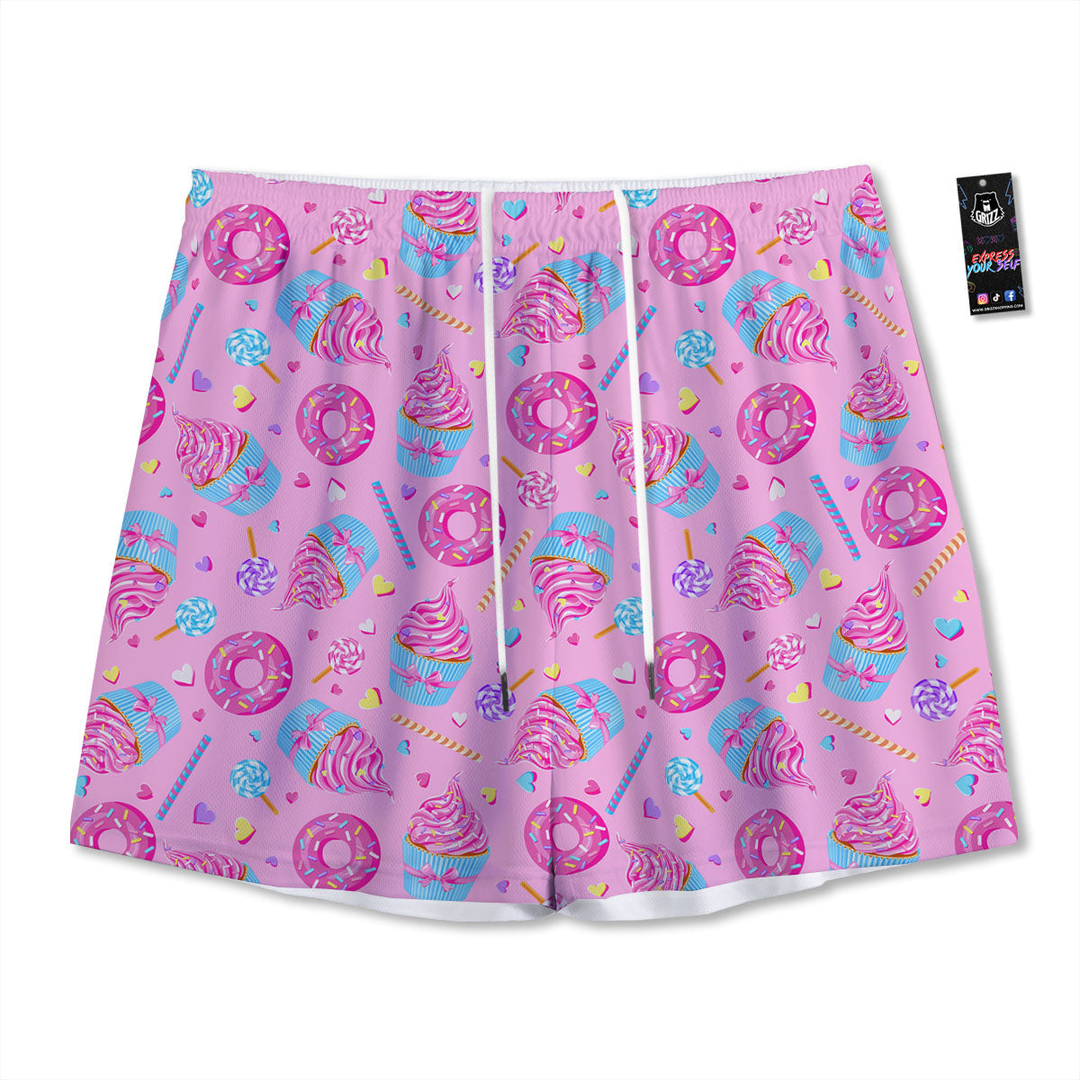 Cupcake Pink Print Pattern Mesh Shorts
